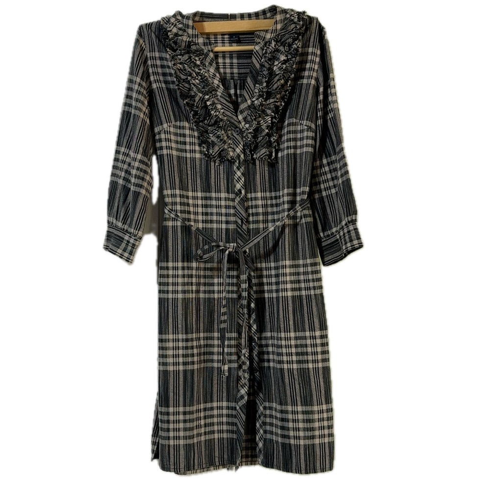 Banana Republic V Neck Navy Blue & Beige Button-down Dress for Tall Women